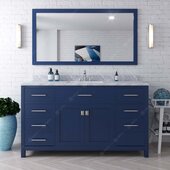  Caroline 60'' Single Bathroom Vanity Set in French Blue, Italian Carrara White Marble Top with Round Sink, Polished Chrome Faucets, Mirror Included