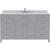  Caroline 60'' Single Bathroom Vanity Set in Grey, Italian Carrara White Marble Top with Round Sink