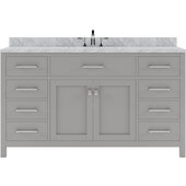 Caroline 60'' Single Bathroom Vanity Set in Cashmere Grey, Italian Carrara White Marble Top with Square Sink