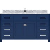  Caroline 60'' Single Bathroom Vanity Set in French Blue, Italian Carrara White Marble Top with Square Sink