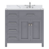  Caroline Parkway 36'' Single Bathroom Vanity Set with Left Side Drawers in Grey, Calacatta Quartz Top with Round Sink