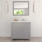  Caroline Parkway 36'' Single Bathroom Vanity Set with Left Side Drawers in Grey, Calacatta Quartz Top with Round Sink, Brushed Nickel Faucet, Mirror Included
