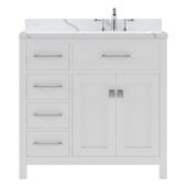  Caroline Parkway 36'' Single Bathroom Vanity Set with Left Side Drawers in White, Calacatta Quartz Top with Round Sink