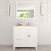  Caroline Parkway 36'' Single Bathroom Vanity Set with Left Side Drawers in White, Calacatta Quartz Top with Round Sink, Polished Chrome Faucet, Mirror Included