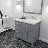  Caroline Parkway 36'' Single Bath Vanity in Gray with Cultured Marble Quartz Top and Square Sink with Polished Chrome Faucet with Matching Mirror, 36'' W x 22'' D x 35'' H