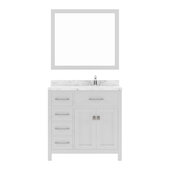  Caroline Parkway 36'' Single Bathroom Vanity in White with Cultured Marble Quartz Top and Square Sink with Polished Chrome Faucet with Matching Mirror, 36'' W x 22'' D x 35'' H