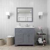  Caroline Parkway 36'' Single Bathroom Vanity Set with Left Side Drawers in Grey, Dazzle White Quartz Top with Square Sink, Mirror Included