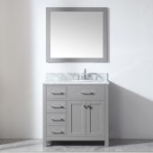  Caroline Parkway 36'' Single Bathroom Vanity Set with Left Side Drawers in Cashmere Grey, Italian Carrara White Marble Top with Round Sink, Brushed Nickel Faucet, Mirror Included