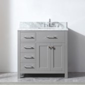  Caroline Parkway 36'' Single Bathroom Vanity Set with Left Side Drawers in Cashmere Grey, Italian Carrara White Marble Top with Square Sink