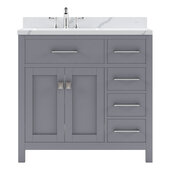  Caroline Parkway 36'' Single Bathroom Vanity Set with Right Side Drawers in Grey, Calacatta Quartz Top with Round Sink
