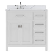  Caroline Parkway 36'' Single Bathroom Vanity Set with Right Side Drawers in White, Calacatta Quartz Top with Square Sink