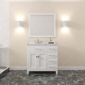  Caroline Parkway 36'' Single Bathroom Vanity in White with Cultured Marble Quartz Top and Square Sink with Brushed Nickel Faucet with Matching Mirror, 36'' W x 22'' D x 35'' H