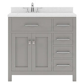  Caroline Parkway 36'' Single Bathroom Vanity Set with Right Side Drawers in Cashmere Grey, Dazzle White Quartz Top with Round Sink