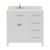  Caroline Parkway 36'' Single Bathroom Vanity Set with Right Side Drawers in White, Dazzle White Quartz Top with Round Sink