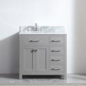  Caroline Parkway 36'' Single Bathroom Vanity Set with Right Side Drawers in Cashmere Grey, Italian Carrara White Marble Top with Square Sink