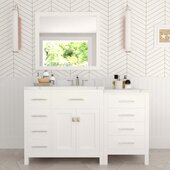  Caroline Parkway 57'' Single Bath Vanity in White with Calacatta Quartz Top, Round Sink and Polished Chrome Faucet with Matching Mirror, 57'' W x 22'' D x 35'' H