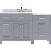 Caroline Parkway 57'' Single Bathroom Vanity Set with Left Side Drawers & Side Cabinet in Gray, Italian Carrara White Marble Top with Round Sink