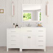  Caroline Parkway 57'' Single Bath Vanity in White with Calacatta Quartz Top, Round Sink and Polished Chrome Faucet with Matching Mirror, 57'' W x 22'' D x 35'' H