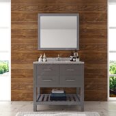  Caroline Estate 36'' Single Bathroom Vanity Set in Grey, Calacatta Quartz Top with Round Sink, Polished Chrome Faucet, Mirror Included