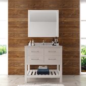  Caroline Estate 36'' Single Bathroom Vanity Set in White, Calacatta Quartz Top with Round Sink, Mirror Included