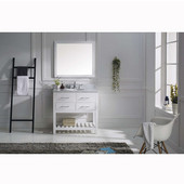  Caroline Estate 36'' Single Bathroom Vanity Set in White, Italian Carrara White Marble Top with Round Sink, Available with Optional Faucet, Mirror Included