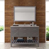  Caroline Estate 48'' Single Bathroom Vanity Set in Grey, Calacatta Quartz Top with Round Sink, Brushed Nickel Faucet, Mirror Included