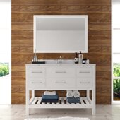  Caroline Estate 48'' Single Bathroom Vanity Set in White, Calacatta Quartz Top with Round Sink, Polished Chrome Faucet, Mirror Included
