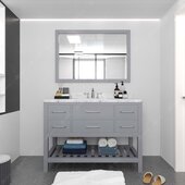  Caroline Estate 48'' Single Bathroom Vanity Set in Grey, Cultured Marble Quartz Top with Square Sink, Polished Chrome Faucet, Mirror Included