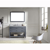  Caroline Estate 48'' Single Bathroom Vanity Set in Grey, Dazzle White Quartz Top with Round Sink, Brushed Nickel Faucet, Mirror Included