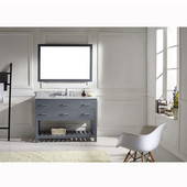  Caroline Estate 48'' Single Bathroom Vanity Set in Grey, Dazzle White Quartz Top with Square Sink, Brushed Nickel Faucet, Mirror Included