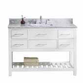  Caroline Estate 48'' Single Bathroom Vanity Set in White, Italian Carrara White Marble Top with Square Sink, Brushed Nickel Faucet
