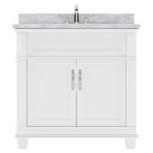  Victoria 36'' Single Bathroom Vanity Set in White, Italian Carrara White Marble Top with Round Sink