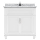  Victoria 36'' Single Bathroom Vanity Set in White, Italian Carrara White Marble Top with Square Sink