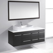 Ceanna 55'' Wall Mounted Single Bathroom Vanity Set in Espresso, White Engineered Stone Top with Square Vessel Sink, Faucet Available in 2 Finishes, Mirror & Wall Cabinet Included
