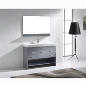  Gloria 48'' Single Bathroom Vanity Set in Grey, White Ceramic Top with Integrated Square Sink, Brushed Nickel Faucet, Mirror with Shelf Included
