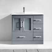  Zola 36'' Single Bathroom Vanity Set in Grey, Slim White Ceramic Top with Integrated Square Sink, Polished Chrome Faucet