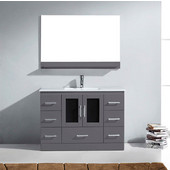  Zola 48'' Single Bathroom Vanity Set in Grey, Slim White Ceramic Top with Integrated Square Sink, Faucet Available in 2 Finishes, Mirror with Shelf Included