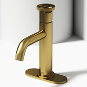 VIGO Cass Pinnacle Collection Single Hole Single-Handle Bathroom Faucet with Deck Plate in Matte Brushed Gold, Faucet Height: 8-1/4'' H, Spout Reach: 4-7/8'' D