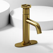 VIGO Ruxton Collection Pinnacle 1-Handle Single Hole Bathroom Faucet with Deck Plate in Matte Brushed Gold, Faucet Height: 8-3/16'' H, Spout Reach: 5'' D