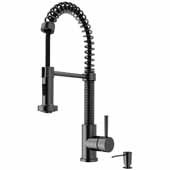  Edison Pull-Down Spray Kitchen Faucet in Graphite Black with Soap Dispenser, Faucet Height: 18-1/2'', Spout Reach: 9-1/2''