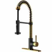  Edison Pull-Down Spray Kitchen Faucet in Matte Gold/Matte Black with Deck Plate, Faucet Height: 18-1/2'', Spout Reach: 9-1/2''