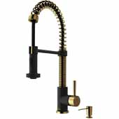  Edison Pull-Down Spray Kitchen Faucet in Matte Gold/Matte Black with Soap Dispenser, Faucet Height: 18-1/2'', Spout Reach: 9-1/2''
