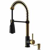  Brant Kitchen Faucet, Matte Black/Matte Gold with Soap Dispenser, Faucet Height: 18-1/2'', Spout Reach: 8-1/4'', Hose Reach: 30''