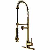  Chrome Curved Pull-Down Spray Kitchen Faucet with Deck Plate in Matte Gold