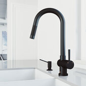 VIGO Gramercy Collection Single-Handle Kitchen Faucet with Braddock Soap Dispenser in Matte Black, Faucet Height: 17'' H, Spout Reach: 7-7/8'' D
