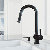 VIGO Gramercy Collection Single-Handle Kitchen Faucet with Bolton Soap Dispenser in Matte Black, Faucet Height: 17'' H, Spout Reach: 7-7/8'' D