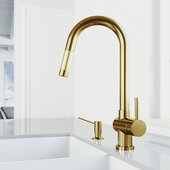 VIGO Gramercy Collection Single-Handle Kitchen Faucet with Braddock Soap Dispenser in Matte Brushed Gold, Faucet Height: 17'' H, Spout Reach: 7-7/8'' D
