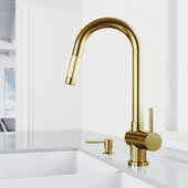 VIGO Gramercy Collection Single-Handle Kitchen Faucet with Bolton Soap Dispenser in Matte Brushed Gold, Faucet Height: 17'' H, Spout Reach: 7-7/8'' D