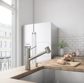  Branson Pull-Out Spray Kitchen Faucet with Soap Dispenser in Stainless Steel, Faucet Height: 8-3/4'', Spout Reach: 8-1/4''