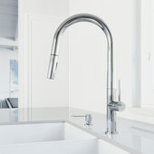 VIGO Greenwich Collection Single-Handle Kitchen Faucet with Bolton Soap Dispenser in Chrome, Faucet Height: 18'' H, Spout Reach: 9-1/4'' D